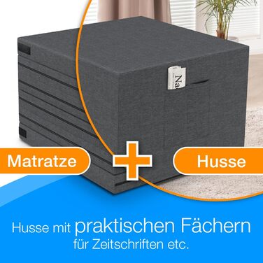 Розкладний матрац ELONEO 140x200 см з чохлом, висота 8 см, розкладний гостьовий матрац, розкладний матрац, розкладний матрац, ортопедична подушка, дорожній матрац, розкладне гостьове ліжко, розкладне ліжко, яке можна прати, 140 x 200 x 8 см, антрацит