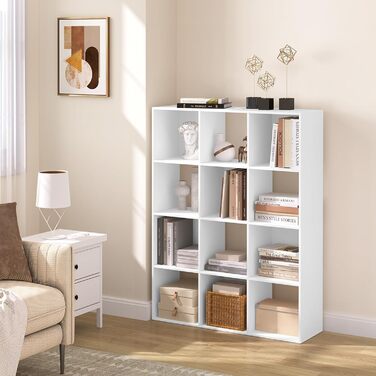Книжкова полиця eSituro з 12 відділеннями, окремостояча кубічна полиця, відкрита полиця-перегородка для кімнати, сучасна стояча полиця, для вітальні, дитячої кімнати, офісу, спальні, 9120x29 см, білий