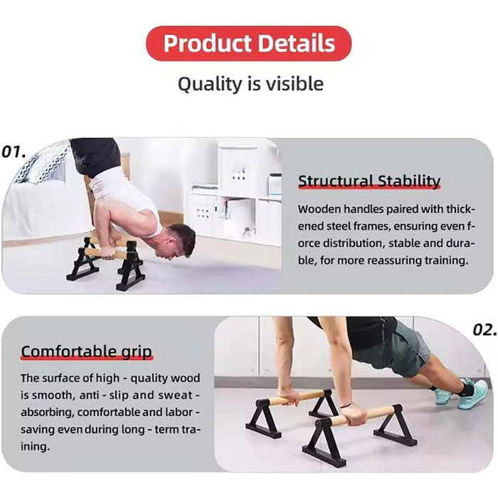 Паралельні тренажери для калістеніки, з міцною сталевою рамою та нековзною конструкцією інверсійної перекладини, підходять для фітнес-вправ без обладнання та вправ на підлозі в домашньому спортзалі, вантажопідйомність до 150 кг, чорні