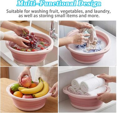 Складаний умивальник, 2 складні миски для миття посуду для вулиці, складний кемпінговий умивальник, багатоцільова чаша, 800 мл для подорожей/кемпінгу/кемперів/активного відпочинку на свіжому повітрі (синій та рожевий)