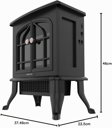 Електричний камін Cecotec ReadyWarm 2000 Flames 2000 Вт, 2 рівні потужності, регульований термостат, незалежне керування полум'ям, площа обігріву до 25 м