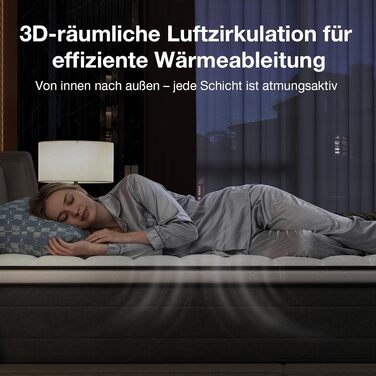 Матрац Novilla 140x200, H3 7-зонний пружинний матрац з кишеньковою структурою для цілеспрямованої підтримки, хвилеподібний шар комфортної піни для покращеної повітропроникності, сертифікований Oeko-Tex, висота 25 см x 25 см, 140 x 200 см