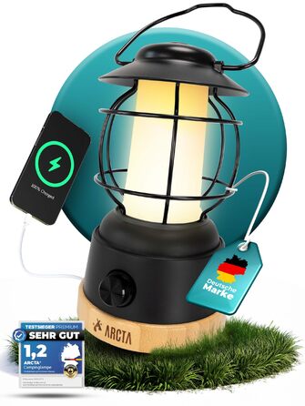 Акумуляторний світлодіодний кемпінговий ліхтар ARCTA Ретро-кемпінговий ліхтар з батареєю Водонепроникний IPX4 Регульований зовнішній ліхтар 20-450 лм Кемпінговий ліхтар для намету, саду, кемпінговий ліхтар та світлодіодний ліхтар USB-портативний зарядний 