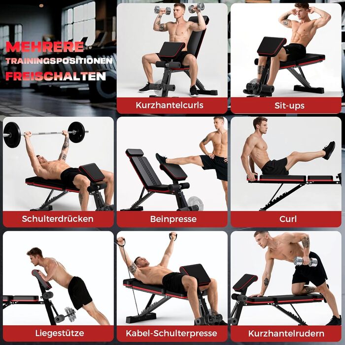 Складана лава для силових тренувань, багатофункціональна лава для фітнесу 8-в-1, вантажопідйомність 400 кг, лава для силових тренувань, регульована лава для домашнього спортзалу, тренування всього тіла, римська лава для силових тренувань, тренажер для спи