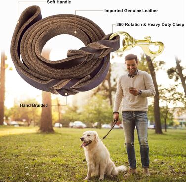 Комплект повідця та нашийника Зоряний Провідник, 1.8 м, м'яка плетенка зі шкіри, з регульованим нашийником для собак малих, середніх та великих порід (розмір М)
