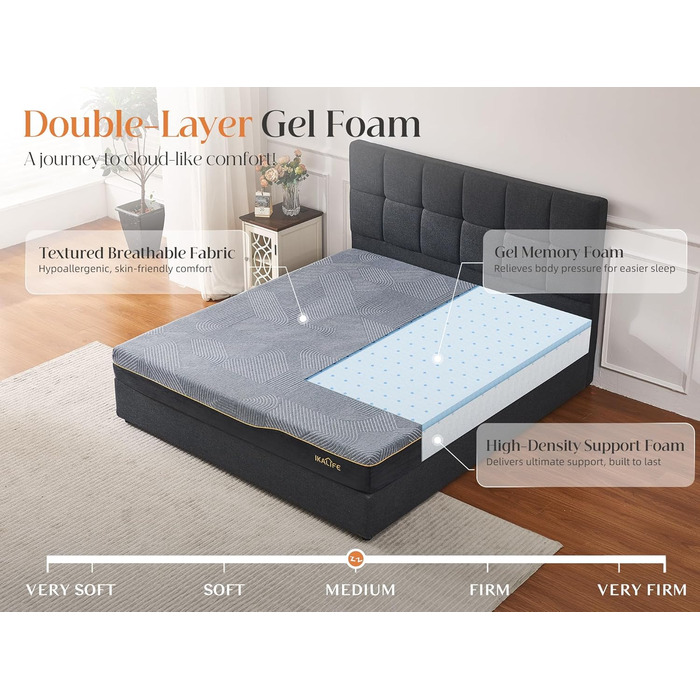 Зонний матрац з холодної піни, 90 x 200 см, матрац з гелевої піни з ефектом пам&39яті, середньої жорсткості (H3), суперм&39який, висота 20 см, сертифікований Oeko-TEX 100, дихаючий матрац, що згортається, чорний, 90 x 200 см, 7-