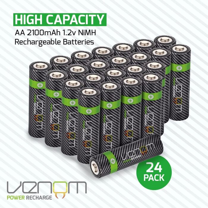 Батарейки Venom Power Recharge AA, 2100 мАг, високої ємності, акумуляторні, 24 шт.