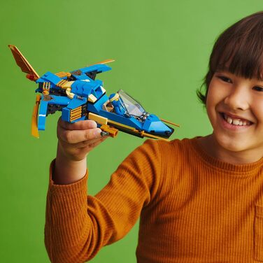 Модернізований іграшковий літак ніндзя з мініфігуркою Джея, ідея подарунка на день народження для дітей віком 7 Один, 71784 NINJAGO Jay's Thunder Jet EVO