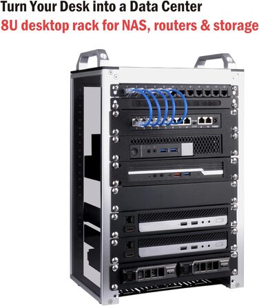 Дюймова серверна стійка, міні-стійка глибиною 200 мм з полицею та заглушкою, для NAS, AV та мережевого обладнання (сріблястий), 1, 8U 10-