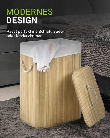 Бамбуковий кошик для білизни Juskys Curly Natural 72 л - Гігієнічний та складаний кошик для білизни з кришкою, ручкою для перенесе