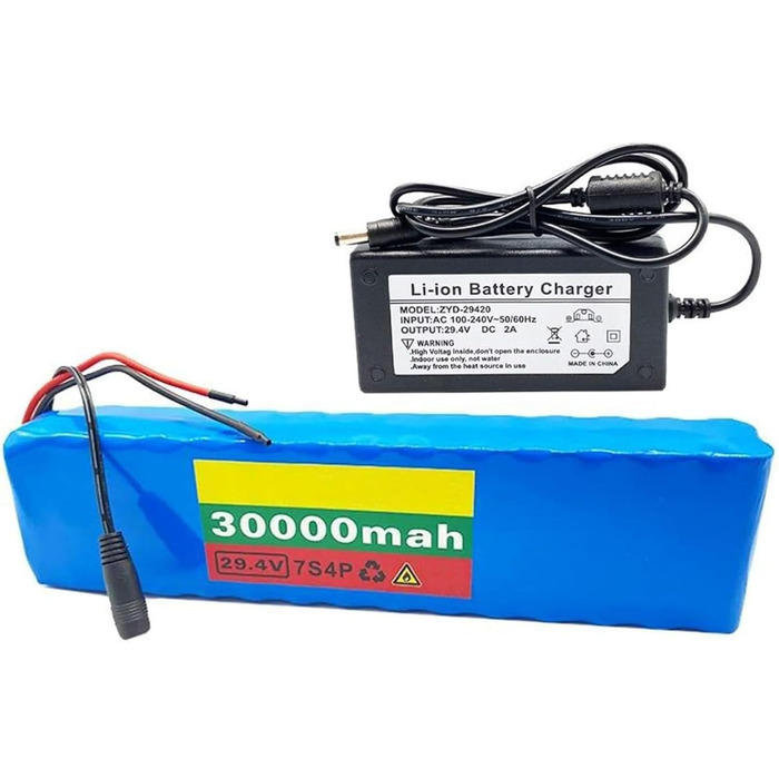 Акумулятор для електровелосипеда 24V 30Ah, 24V 29.4V 30Ah, літій-іонний акумулятор для велосипеда, водонепроникний, ПВХ, із вбудованим зарядним пристроєм BMS, для електровелосипедного двигуна потужністю 200W 350W 400W 500W XT60/T, штекер 24V 30AH XT60