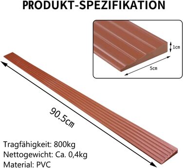 Пороговий пандус, Поріг пандуса 90,5x5x1 см, Пандус для інвалідного візка, Рампа для порогів, Бордюрний пандус для інвалідного візка, Коляска, Rollator або e Скутер