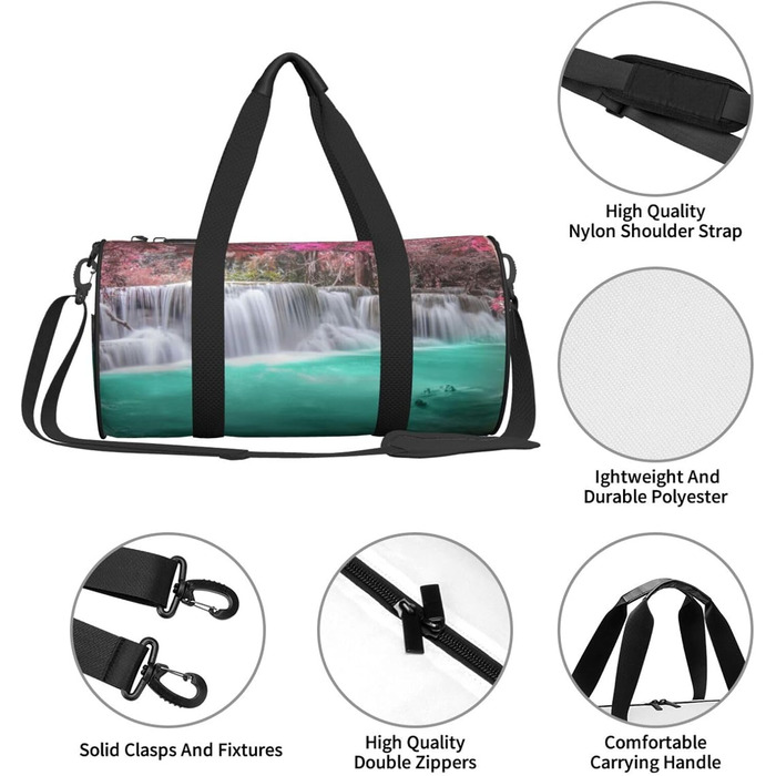 Спортивна сумка для подорожей, малюнок Водоспад, чорна, універсальний розмір