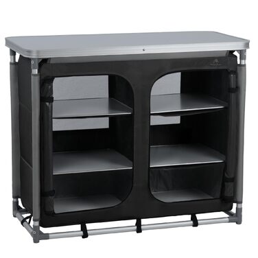 Складана кемпінгова шафа CampFeuer 102 см x 47 см x 83,5 см Кемпінгова кухня з 2 отворами на блискавці Кемпінгова полиця з алюмінієвою рамою Складана кемпінгова шафа, кемпінгова кухня, розкладна шафа