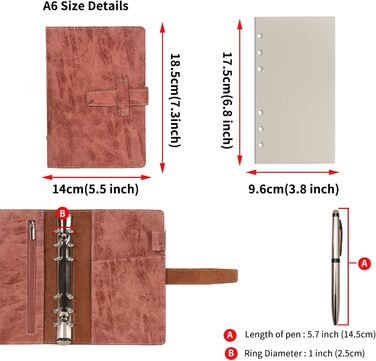 Папка-органайзер для щоденника Wonderpool A6 зі шкіри - багаторазовий крапчастий папір з кільцем та кількома кишенями для бізнесу, навчання, подорожей (A6, коричневий) A6 коричневий