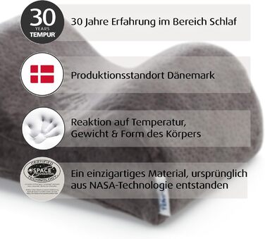 Подушка для ніг TEMPUR з піни з ефектом пам&39яті, опорна подушка для зняття тиску та комфортного положення гомілки, чохол, який можна прати (20 x 54 x 10 см), антрацит