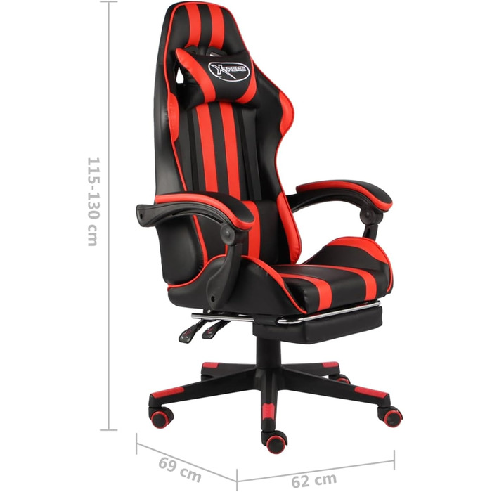 Геймерське крісло з підставкою для ніг, чорно-червона штучна шкіра, модель 20527