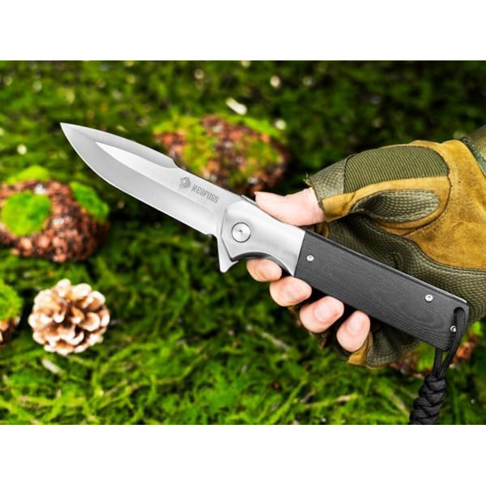 Складний ніж NedFoss BEAST, великий кишеньковий ніж зі сталі D2 10 см з руків'ям G10, гострий одноручний ніж з піхвами та шарикопі