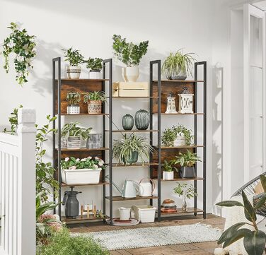 Книжкова полиця VASAGLE, окремостояча полиця з 14 полицями, металева каркасна полиця, для вітальні, кабінету, офісу, промисловий дизайн, 24 x 158 x 166 см, вінтажний коричневий-чорнильний LLS107B01 158B см вінтажний коричневий чорнильний