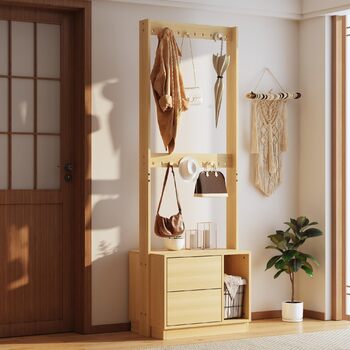 Відкрита вішалка для одягу Caldion з 2 шухлядами, 60x40x175 см, окремостояча вішалка для одягу з гачками, 2 полиці для підвішування, МДФ, шухляди з 2 висувними шухлядами, дизайн для коридору, спальні, передпокою