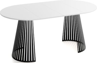 Круглий розкладний обідній стіл з ламелями в стилі лофт 120-200 см Промисловий стіл з чорними металевими ніжками, компактний для вітальні або їдальні білий 120/200 см