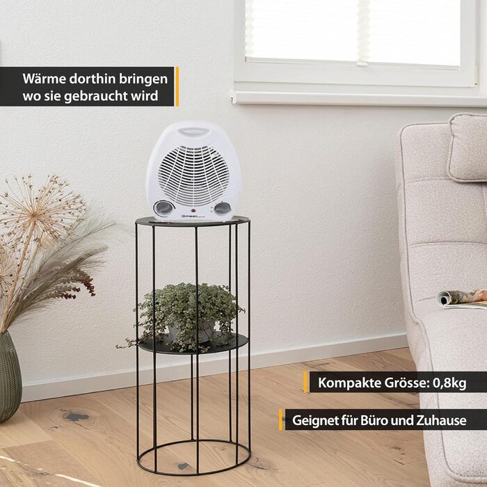 Тепловентиляторний обігрівач TZS First Austria, 1000/2000 Вт, 2 режими нагріву, термостат, захист від перегріву, окремий режим вентилятора, тихий (52 дБ), компактний, ручка для перенесення, готовий до використання, білий/сірий, енергозберігаючий