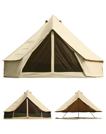 Намет для глемпінгу KingCamp, намет-дзвін для 6-12 осіб, 4-6,7 м, чиста бавовна/TC бавовна, водонепроникний, сімейний намет для відпочинку на природі з ПВХ-підкладкою, фестивальний намет для сімей та кемпінгових груп KHAN 4M T/C 210g Base Camp