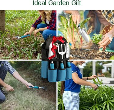 Набір садового інструменту Housolution, 8 предметів, міцний алюмінієвий сплав, з сумкою для зберігання з гумовим покриттям, ідеальний подарунок для садівників, синьо-чорний