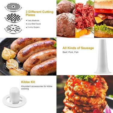 Електрична м'ясорубка 800 Вт Ковбасний фарш для мультиварки М'ясорубка з 3 шліфувальними пластинами і трубками для наповнення ковб