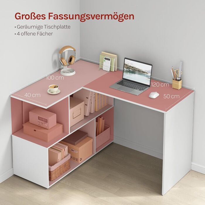 Подібний письмовий стіл, кутовий стіл з відділенням для зберігання, 120x100 см, офісний стіл, комп&39ютерний стіл з відділеннями для зберігання, ПК-стіл, L-подібний стіл, робочий стіл для офісу/кабінету, білий