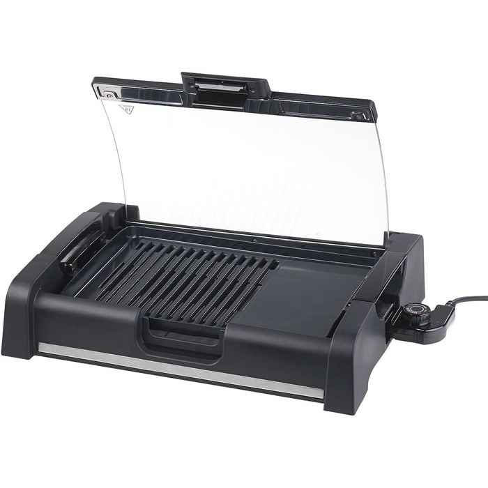 Електричний гриль Rosenstein & Shne Настільний гриль зі скляною кришкою, пластина для гриля з керамічним покриттям, 1 650 Вт (елек