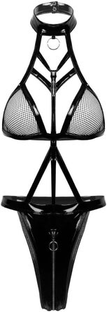 Сексуальний боді, з лакованої шкіри та сітки, чорний, розмір M