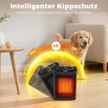 Електричний радіатор YASHE потужністю 1500 Вт, керамічний вентилятор-обігрівач PTC з термостатом, 2 режими нагріву режим вентилятора, захист від перекидання та перегріву, компактний електричний обігрівач для дому та офісу