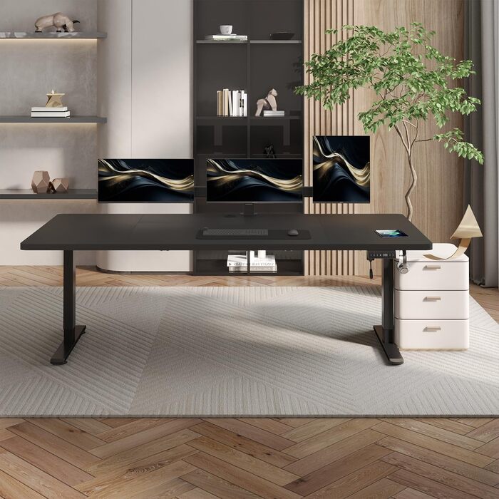 Стіл з регульованою висотою 160 x 80 см з кабельним лотком, Електрично регульований по висоті стіл для роботи стоячи з USB-портом, Комп&39ютерний стіл, Ергономічний стіл для роботи сидячи та стоячи, Офісний стіл, Чорний 160 x 80 см