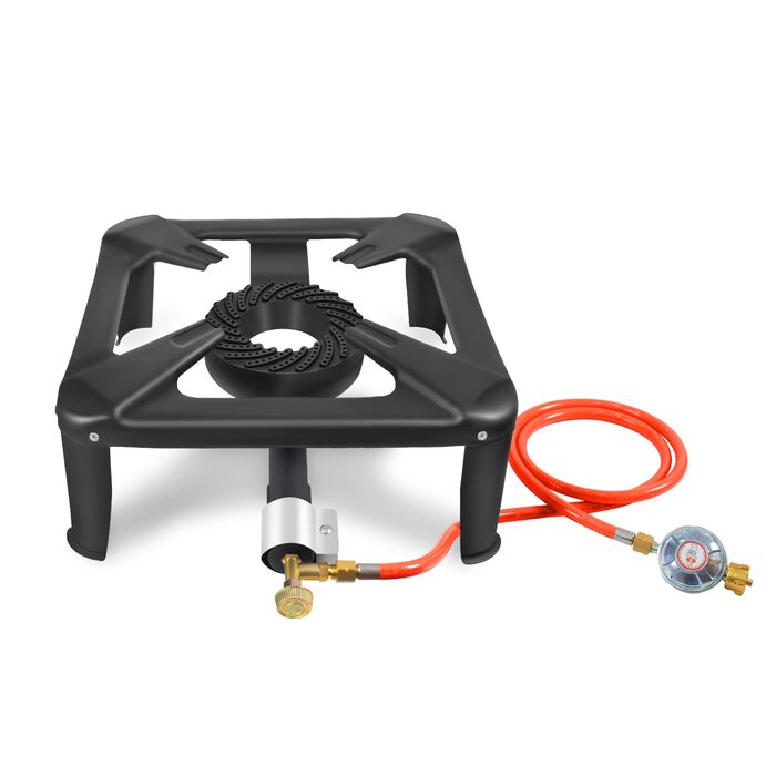 Газова плита BACOENG 10 кВт, 4-нога кемпінгова плита Wok, включаючи шланг 1,5 м та регулятор тиску 50 мбар, 4-нога газова плита для кемпінгу та використання на свіжому повітрі