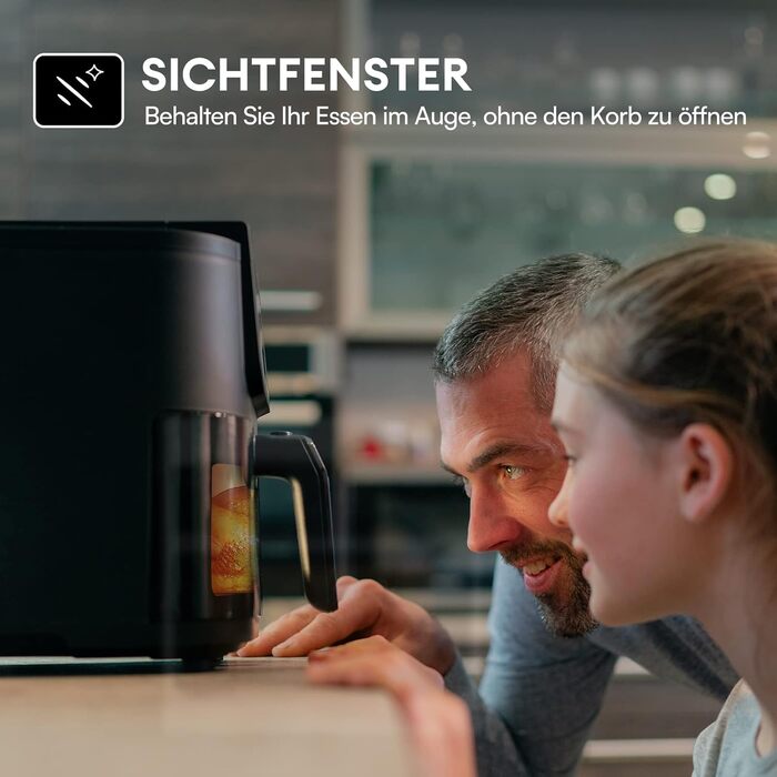 Аерофритюрниця CHEFREE, сімейний розмір 5 л на 4-6 порцій, шухляда з оглядовим вікном, мультиварка 6-в-1, максимальна температура 200C, смаження, гриль, запікання, підсмажування, смаження у фритюрі, без олії, 1500 Вт, 55 дБ, чорний, AFW01