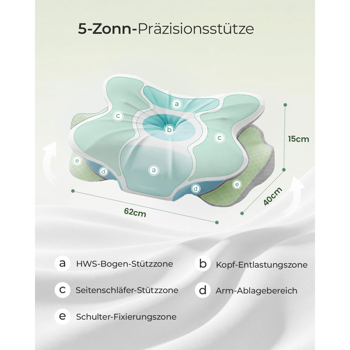 Подушка для шиї для полегшення болю в шиї, ергономічна подушка з функцією охолодження, знімний чохол, подушка з піни з пам&39яттю форми для сну на боці, спині та животі, 62 см 40 см 15 см, світло-сірий