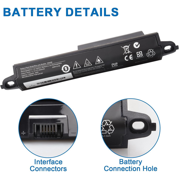 Акумулятор для Bose SoundLink III 330105 0330105 330107 0330107 330105A 330107A Soundlink 2 3 Soundlink Bluetooth Mobile Speaker II III 414255 404900 404800 11.1V 2230mAh, 359498 404600 359495