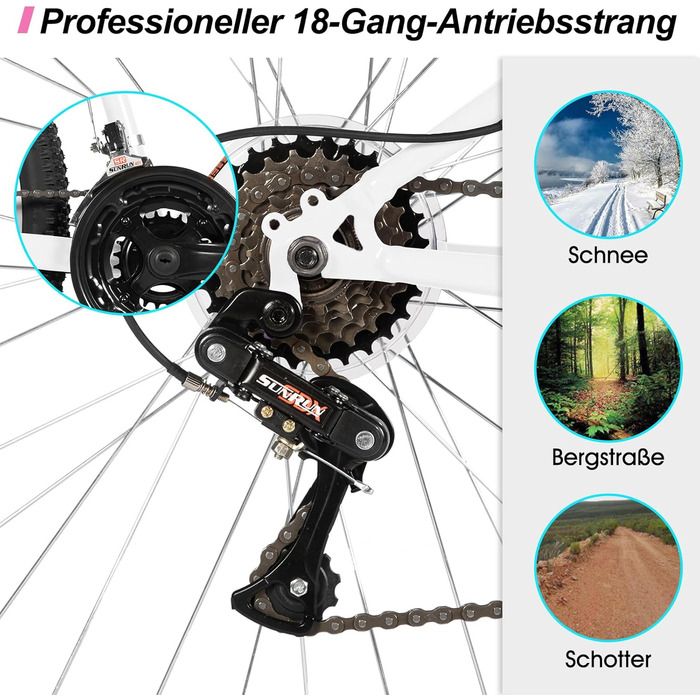 Жіночий гірський велосипед Hiland 26 дюймів, 18 швидкостей, жіночий гірський велосипед з V-подібними гальмами, міцний MTB для жінок, різні кольори, білий