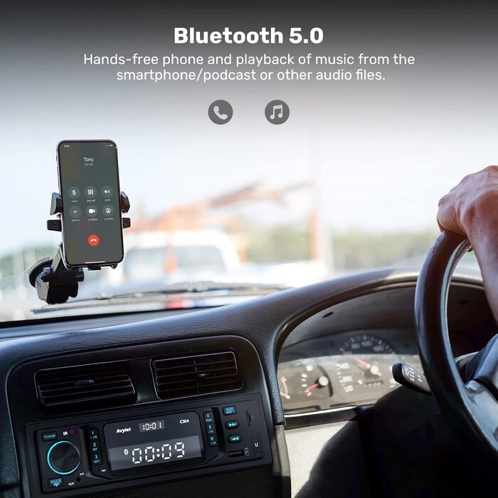 Автомобільна стереосистема Bluetooth 5.0, Avylet RDS/FM/AM/7 кольорів 1 автомобільна стереосистема Din із Bluetooth гучного зв'язку, 2 USB/AUX-IN/MP3/SD, 30 станцій