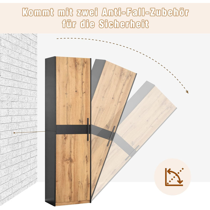 Шафа для одягу 4 предмети з дзеркалом і лавкою, Шафа для одягу, Меблі для гардеробу, Стильна компактна шафа для одягу з 4 гачками,