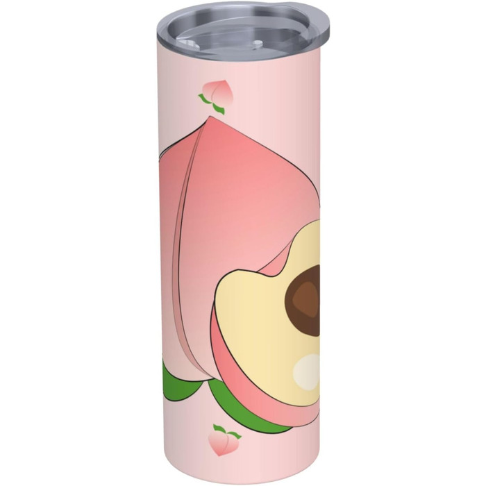 Кухоль з прямою трубочкою, 590 мл, мультяшний персиковий принт, дорожній кухоль, підходить для кемпінгу, офісу та дому