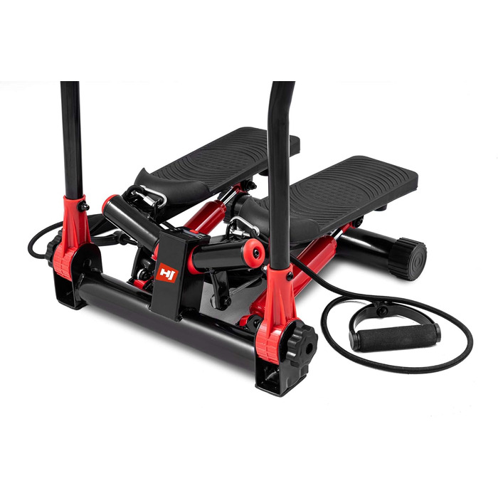 Степер Hop-Sport з ручками - компактний степер-гойдалка для домашнього використання, фітнес-пристрій з РК-дисплеєм та еспандерами, тренування зі скандинавської ходьби, максимальне навантаження 100 кг, червоний