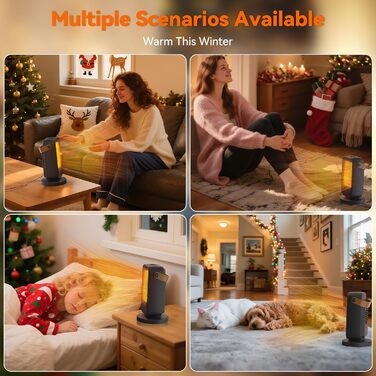 Енергозберігаючий, компактний електричний обігрівач, 1200 Вт з термостатом, керамічний нагрівальний елемент PTC, тиха робота, 3 режими, захист від перегріву та перекидання, електричний обігрівач для спальні, дому, офісу (чорний)