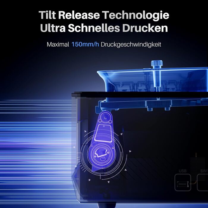 Принтер, 12K Mono LCD, висока швидкість друку 150 мм/год, нахил, камера AI, автоматичне вирівнювання, передача Wi-Fi, кришка Filp-