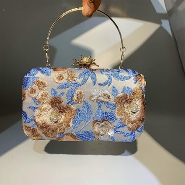 Клатч вишитий з перлами, вечірня сумочка у вінтажному стилі для урочистих подій, весілля, світло-блакитний