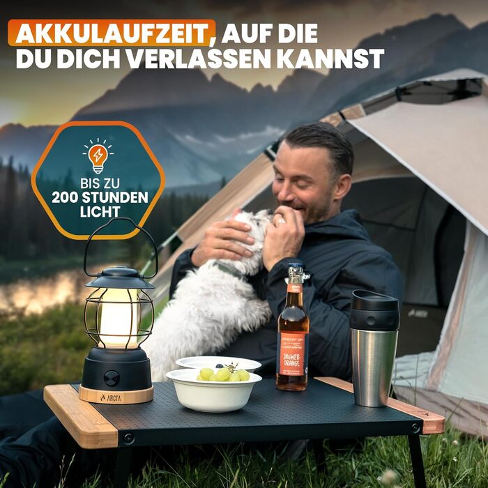 Акумуляторний світлодіодний кемпінговий ліхтар ARCTA Ретро-кемпінговий ліхтар з батареєю Водонепроникний IPX4 Регульований зовнішній ліхтар 20-450 лм Кемпінговий ліхтар для намету, саду, кемпінговий ліхтар та світлодіодний ліхтар USB-портативний зарядний 