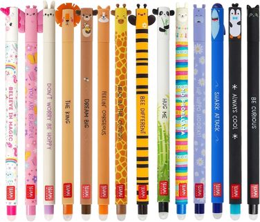 Набір із 14 гелевих ручок, що стираються, з термочутливою гумкою, різні кольори чорнил та дизайни корпусу, наконечник 0,7 мм, мотиви тварин, 14 предметів