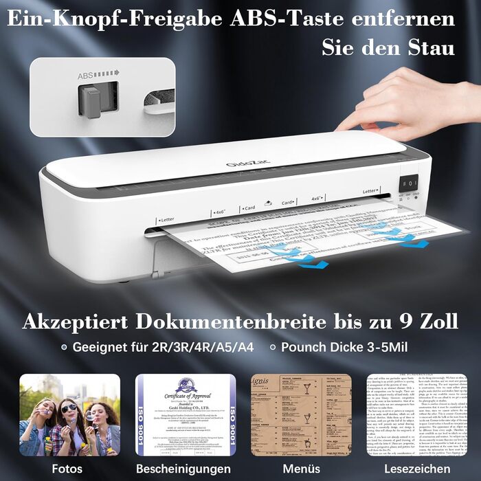 Термоламінатор для формату A4, ламінатор A4, термоламінатор 11 в 1 з 36 ламінувальними пакетами, холодним/гарячим ламінатором, 3 ріжучими головками та вбудованим тримером для школи, дому та офісу, A4 білий