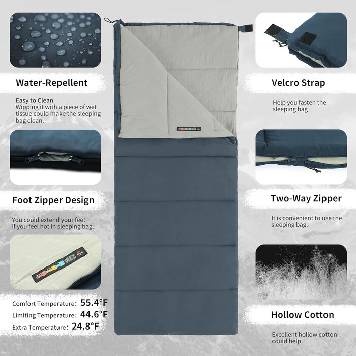 Спальний мішок Naturehike для дорослих, легкий прямокутний сплайсований 3-сезонний спальний мішок, для кемпінгу на природі, походів, синій